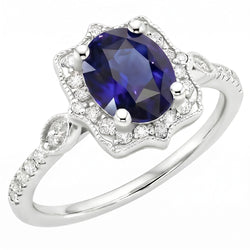 Natural Earth Mined Diamond Halo Oval Ceylon Sapphire Ring 4 Carats Jewelry Gold