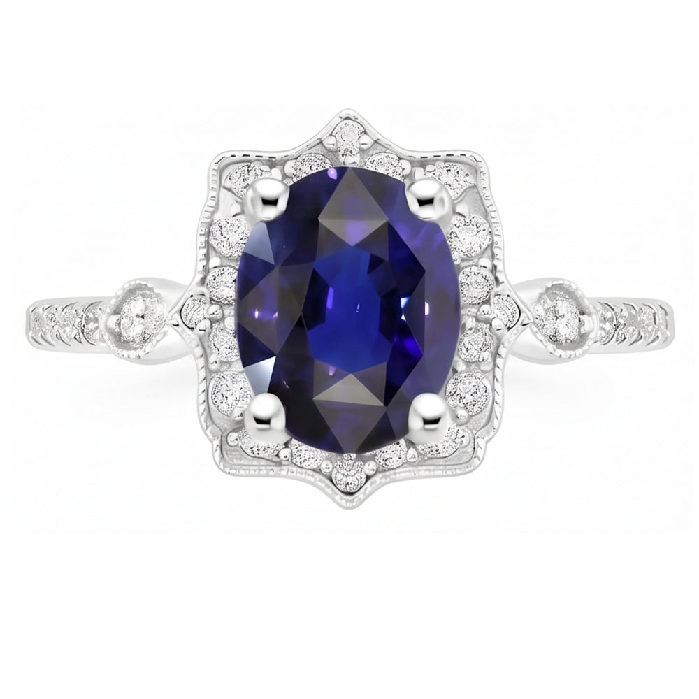 Natural Earth Mined Diamond Halo Oval Ceylon Sapphire Ring 4 Carats Jewelry Gold