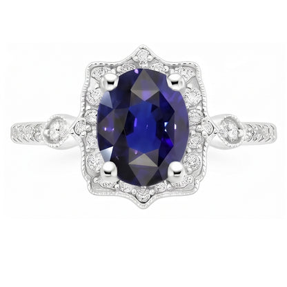 Natural Earth Mined Diamond Halo Oval Ceylon Sapphire Ring 4 Carats Jewelry Gold