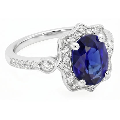 Natural Earth Mined Diamond Halo Oval Ceylon Sapphire Ring 4 Carats Jewelry Gold