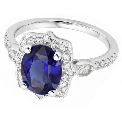 Natural Earth Mined Diamond Halo Oval Ceylon Sapphire Ring 4 Carats Jewelry Gold