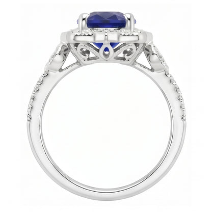 Natural Earth Mined Diamond Halo Oval Ceylon Sapphire Ring 4 Carats Jewelry Gold