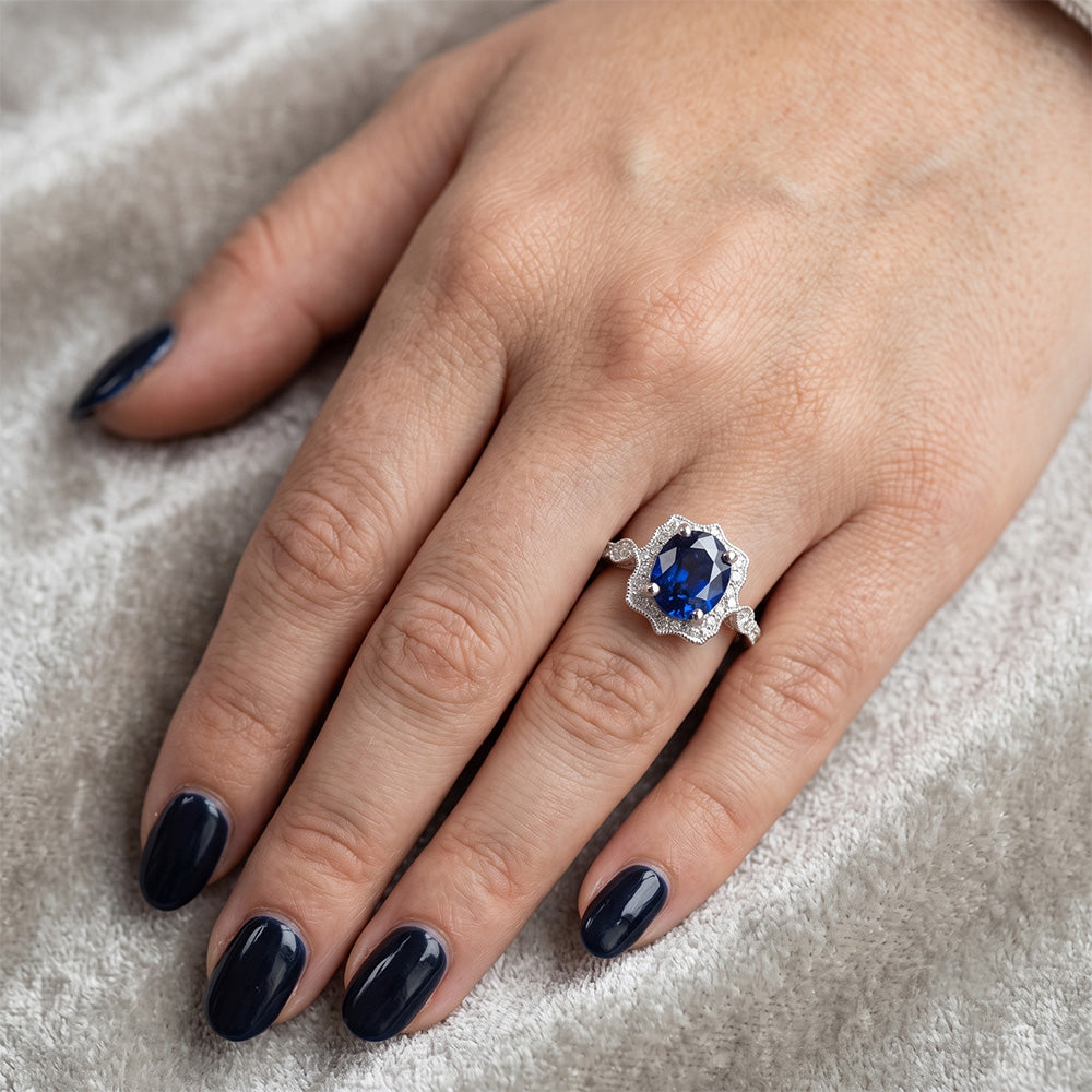 Natural Earth Mined Diamond Halo Oval Ceylon Sapphire Ring 4 Carats Jewelry Gold