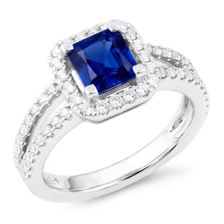 Natural Earth Mined Diamond Halo Radiant Sapphire Ring Double Shank 3 Carats Gold Jewelry