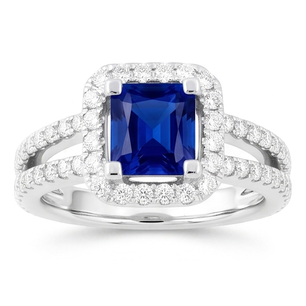 Natural Earth Mined Diamond Halo Radiant Sapphire Ring Double Shank 3 Carats Gold Jewelry