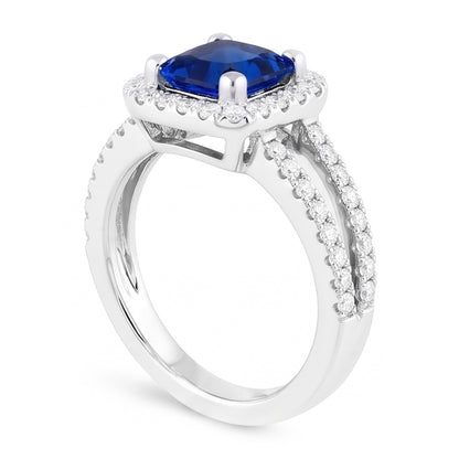 Natural Earth Mined Diamond Halo Radiant Sapphire Ring Double Shank 3 Carats Gold Jewelry