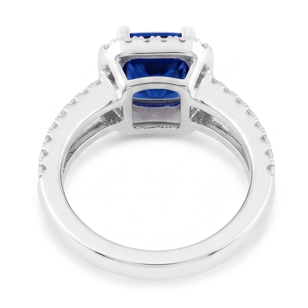 Natural Earth Mined Diamond Halo Radiant Sapphire Ring Double Shank 3 Carats Gold Jewelry