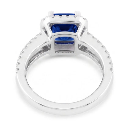 Natural Earth Mined Diamond Halo Radiant Sapphire Ring Double Shank 3 Carats Gold Jewelry