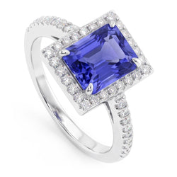 Natural Earth Mined Diamond Halo Radiant Sri Lankan Sapphire Ring 4.50 Carats White Gold