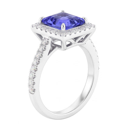 Natural Earth Mined Diamond Halo Radiant Sri Lankan Sapphire Ring 4.50 Carats White Gold