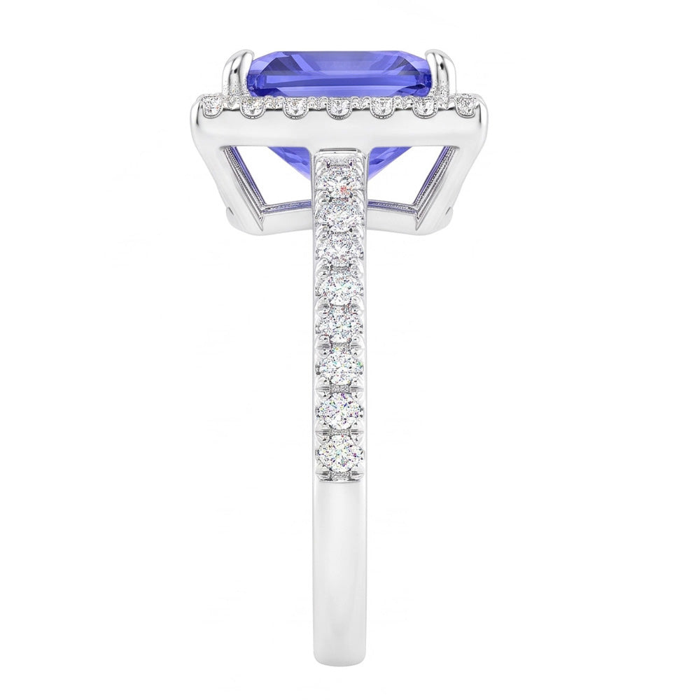 Natural Earth Mined Diamond Halo Radiant Sri Lankan Sapphire Ring 4.50 Carats White Gold
