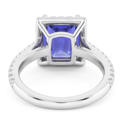 Natural Earth Mined Diamond Halo Radiant Sri Lankan Sapphire Ring 4.50 Carats White Gold