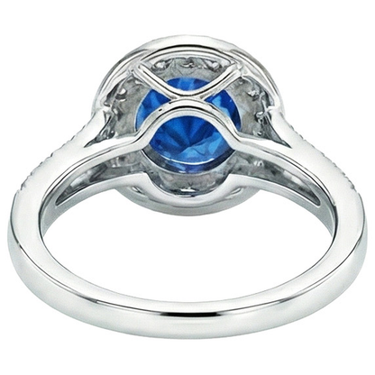 Natural Earth Mined Diamond Halo Ring Antique Style Prong Round Blue Sapphire 2.50 Carats