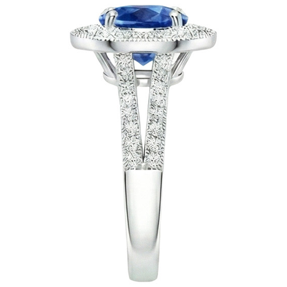 Natural Earth Mined Diamond Halo Ring Antique Style Prong Round Blue Sapphire 2.50 Carats