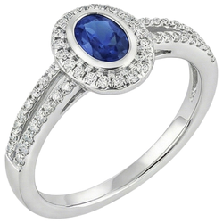 Natural Earth Mined Diamond Halo Ring Bezel Set Oval Ceylon Sapphire Gemstone 2.50 Carats