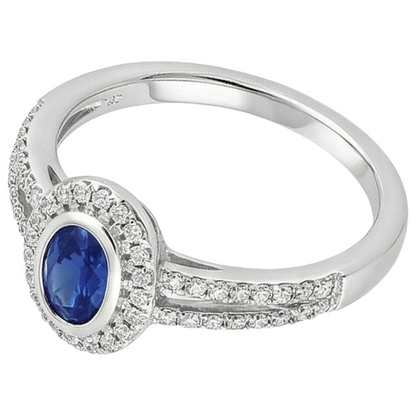 Natural Earth Mined Diamond Halo Ring Bezel Set Oval Ceylon Sapphire Gemstone 2.50 Carats