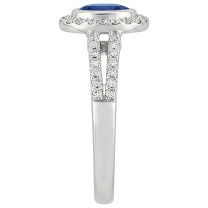 Natural Earth Mined Diamond Halo Ring Bezel Set Oval Ceylon Sapphire Gemstone 2.50 Carats