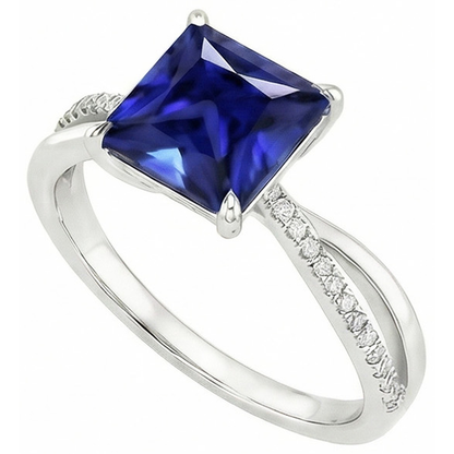 Natural Earth Mined Diamond Halo Ring Ceylon Sapphire 5.50 Carat Princess with Accents
