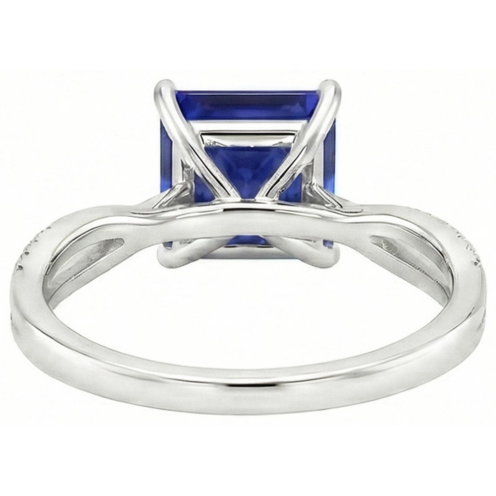 Natural Earth Mined Diamond Halo Ring Ceylon Sapphire 5.50 Carat Princess with Accents