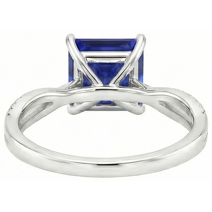 Natural Earth Mined Diamond Halo Ring Ceylon Sapphire 5.50 Carat Princess with Accents