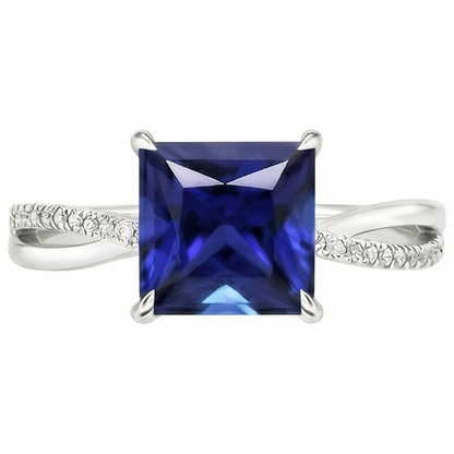 Natural Earth Mined Diamond Halo Ring Ceylon Sapphire 5.50 Carat Princess with Accents
