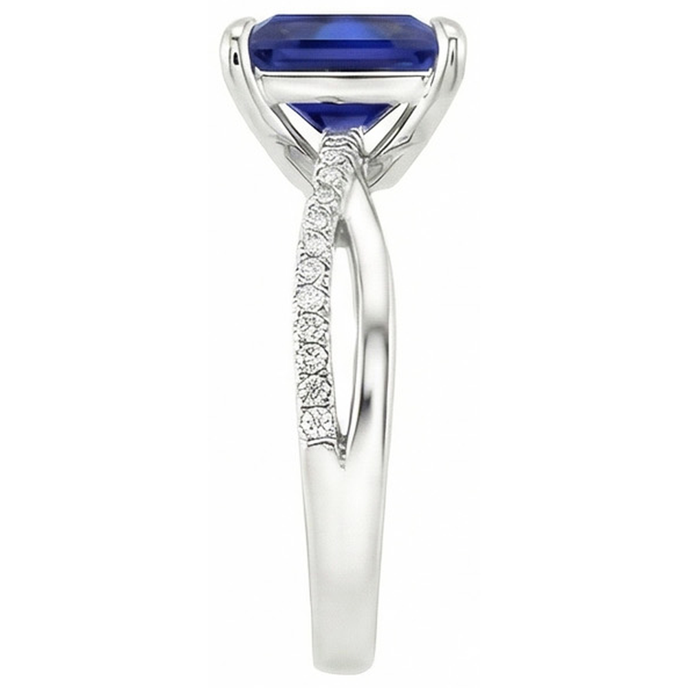 Natural Earth Mined Diamond Halo Ring Ceylon Sapphire 5.50 Carat Princess with Accents