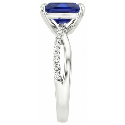 Natural Earth Mined Diamond Halo Ring Ceylon Sapphire 5.50 Carat Princess with Accents