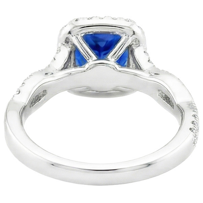 Natural Earth Mined Diamond Halo Ring Cushion Blue Sapphire Pave Set Accented 3.25 Carats
