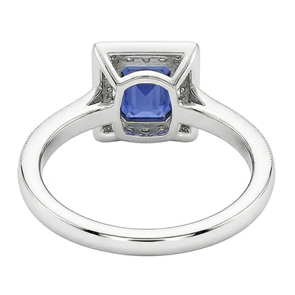 Natural Earth Mined Diamond Halo Ring Emerald Blue Sapphire 3 Carats 14K White Gold