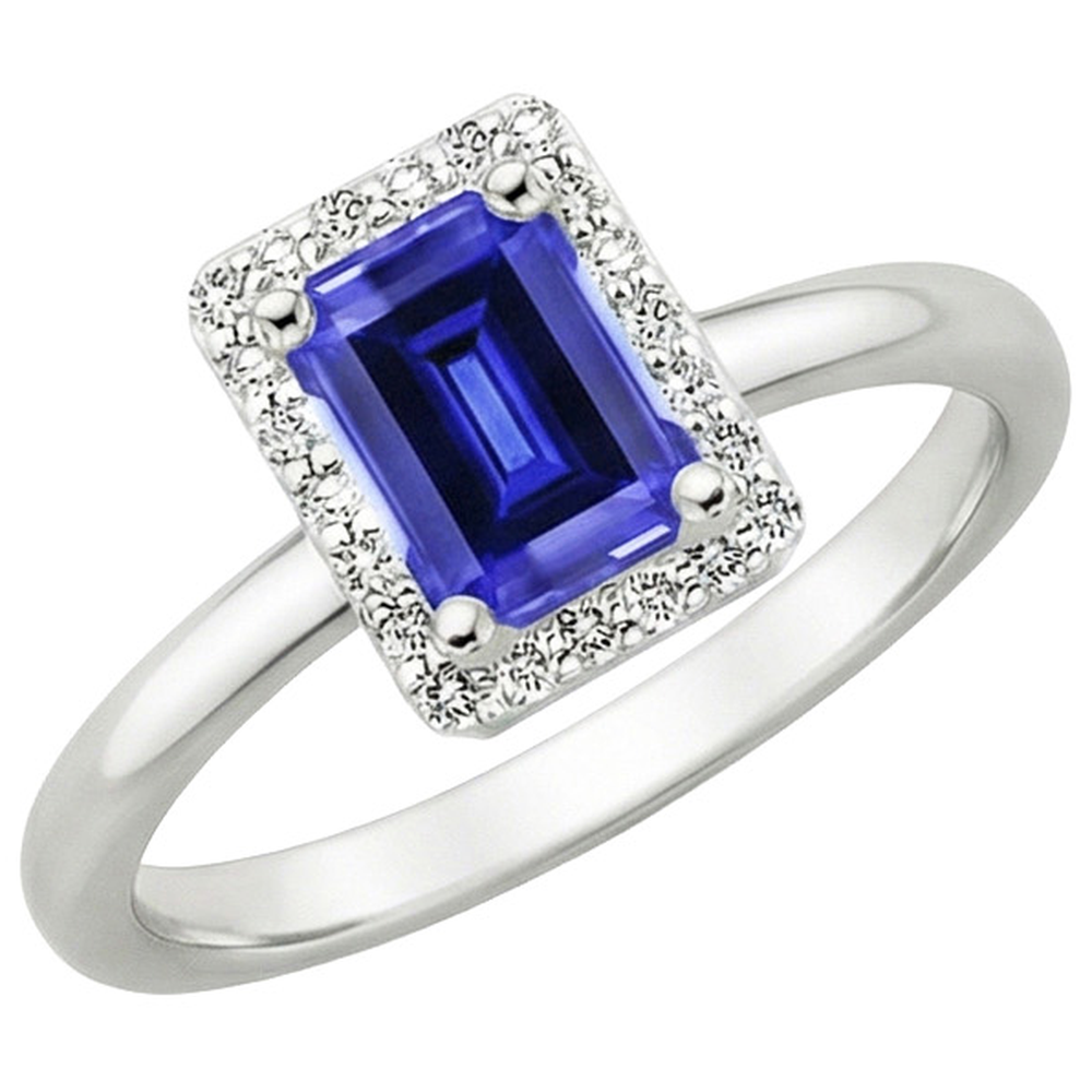 Natural Earth Mined Diamond Halo Ring Emerald Ceylon Sapphire & 4 Carats