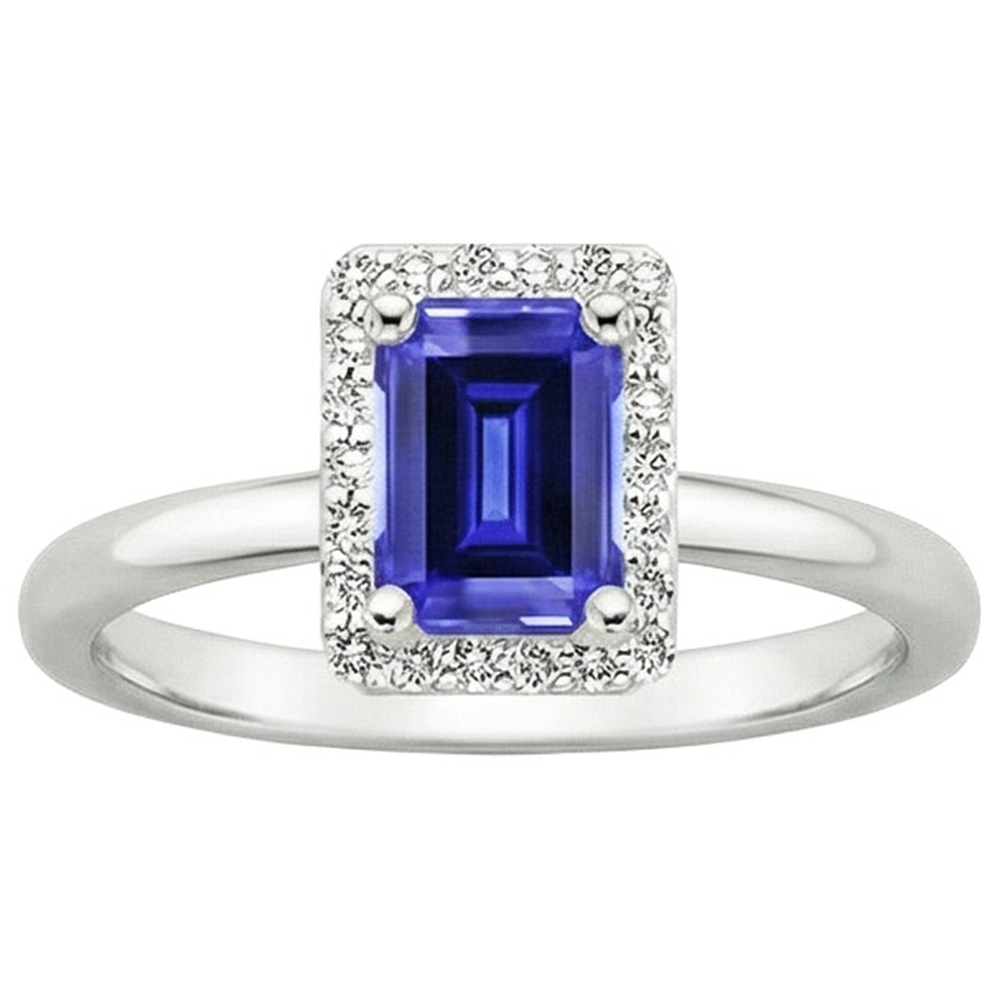 Natural Earth Mined Diamond Halo Ring Emerald Ceylon Sapphire & 4 Carats