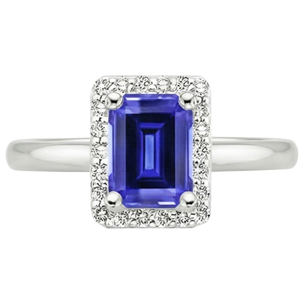Natural Earth Mined Diamond Halo Ring Emerald Ceylon Sapphire & 4 Carats