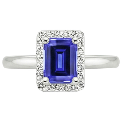 Natural Earth Mined Diamond Halo Ring Emerald Ceylon Sapphire & 4 Carats