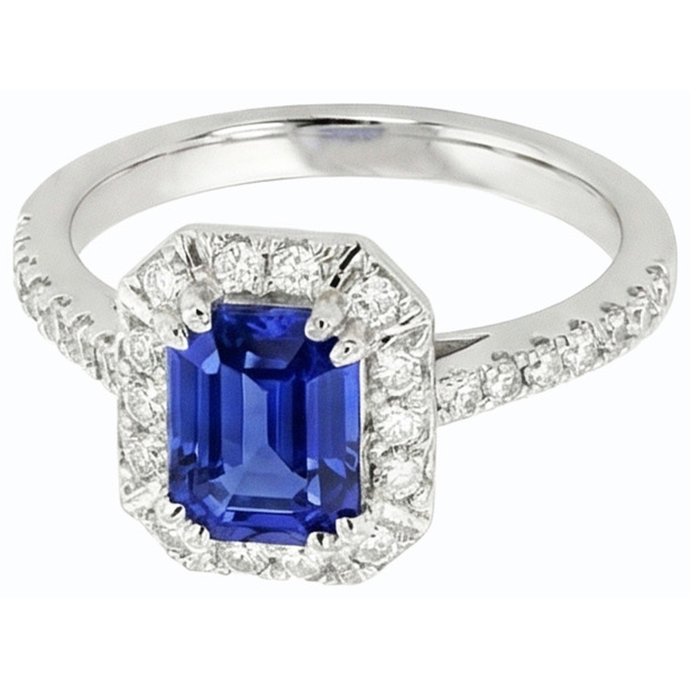 Natural Earth Mined Diamond Halo Ring Emerald Sri Lankan Sapphire 3 Carats