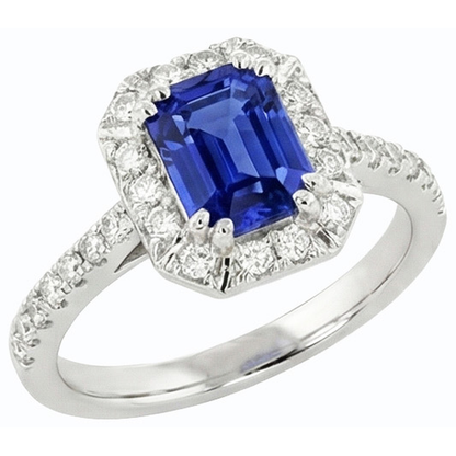 Natural Earth Mined Diamond Halo Ring Emerald Sri Lankan Sapphire 3 Carats