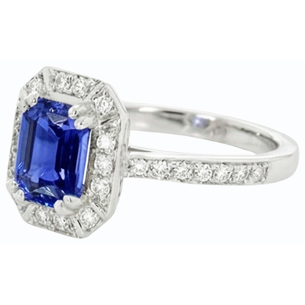 Natural Earth Mined Diamond Halo Ring Emerald Sri Lankan Sapphire 3 Carats