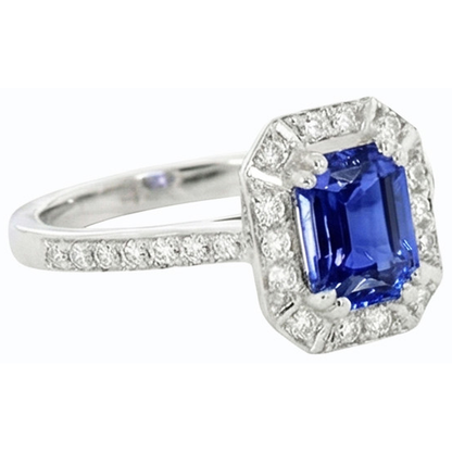 Natural Earth Mined Diamond Halo Ring Emerald Sri Lankan Sapphire 3 Carats