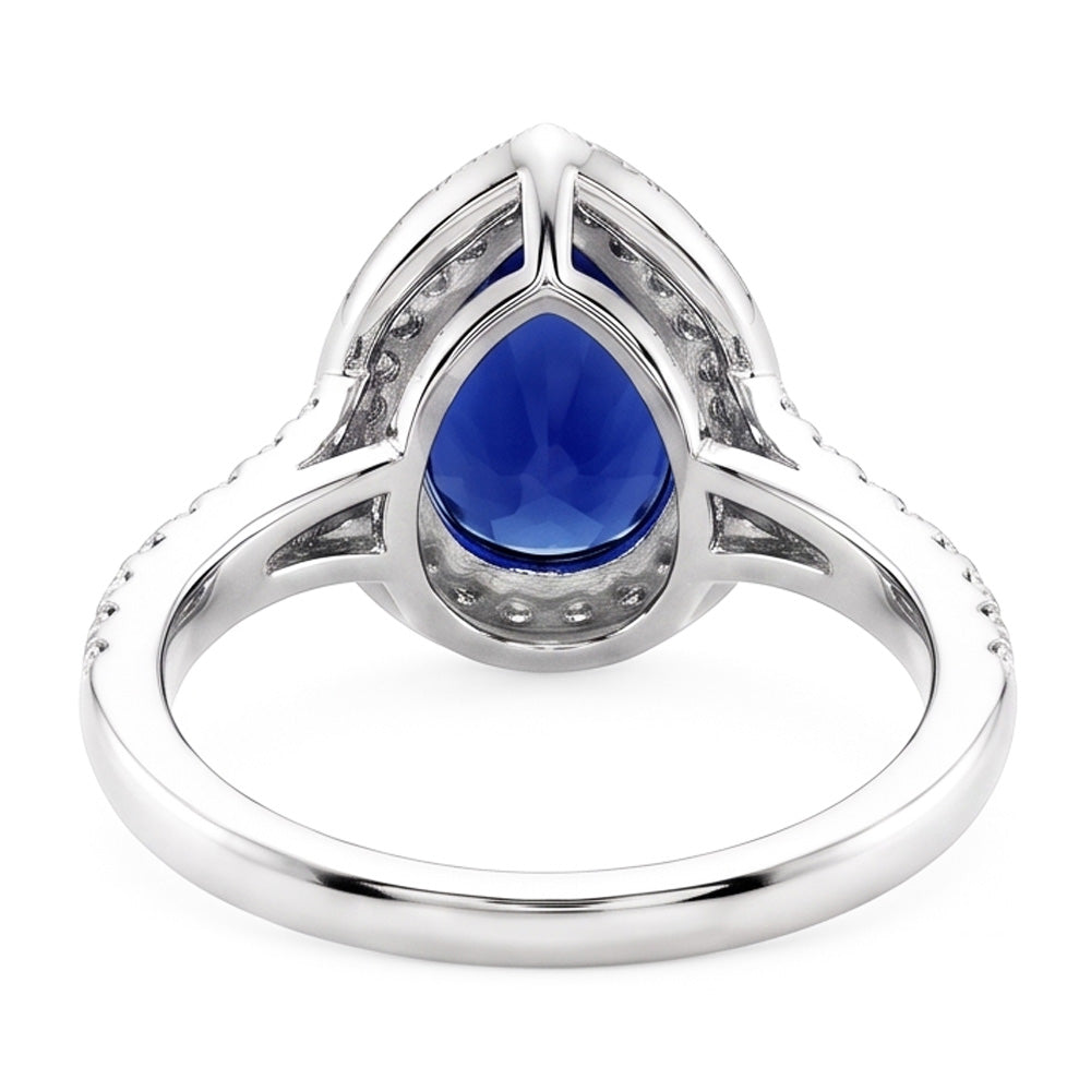 Natural Earth Mined Diamond Halo Ring Pear Cut Blue Sapphire Antique Style 3.50 Carats