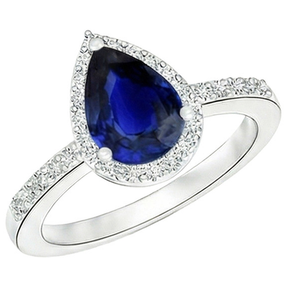 Natural Earth Mined Diamond Halo Ring Pear Cut Sri Lankan Sapphire 3.75 Carats