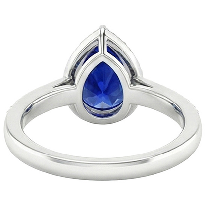 Natural Earth Mined Diamond Halo Ring Pear Cut Sri Lankan Sapphire 3.75 Carats