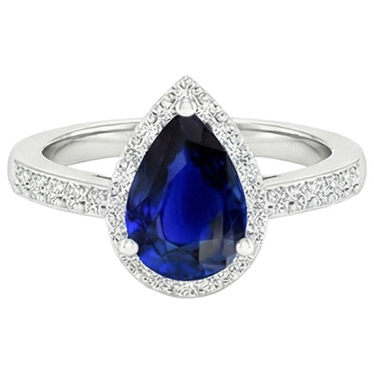 Natural Earth Mined Diamond Halo Ring Pear Cut Sri Lankan Sapphire 3.75 Carats