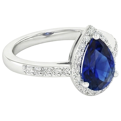 Natural Earth Mined Diamond Halo Ring Pear Cut Sri Lankan Sapphire 3.75 Carats
