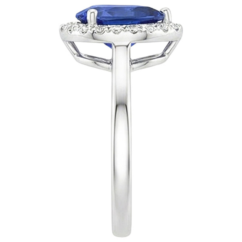 Natural Earth Mined Diamond Halo Ring Teardrop Style Pear Sri Lankan Sapphire 4 Carats
