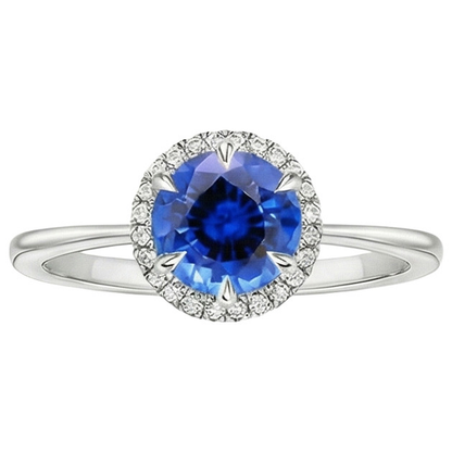 Natural Earth Mined Diamond Halo Ring White Gold Ceylon Sapphire Prong Set 2.50 Carats