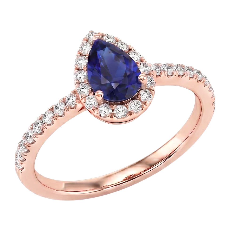 Natural Earth Mined Diamond Halo Rose Gold Ring Deep Blue Ceylon Sapphire 2.50 Carats