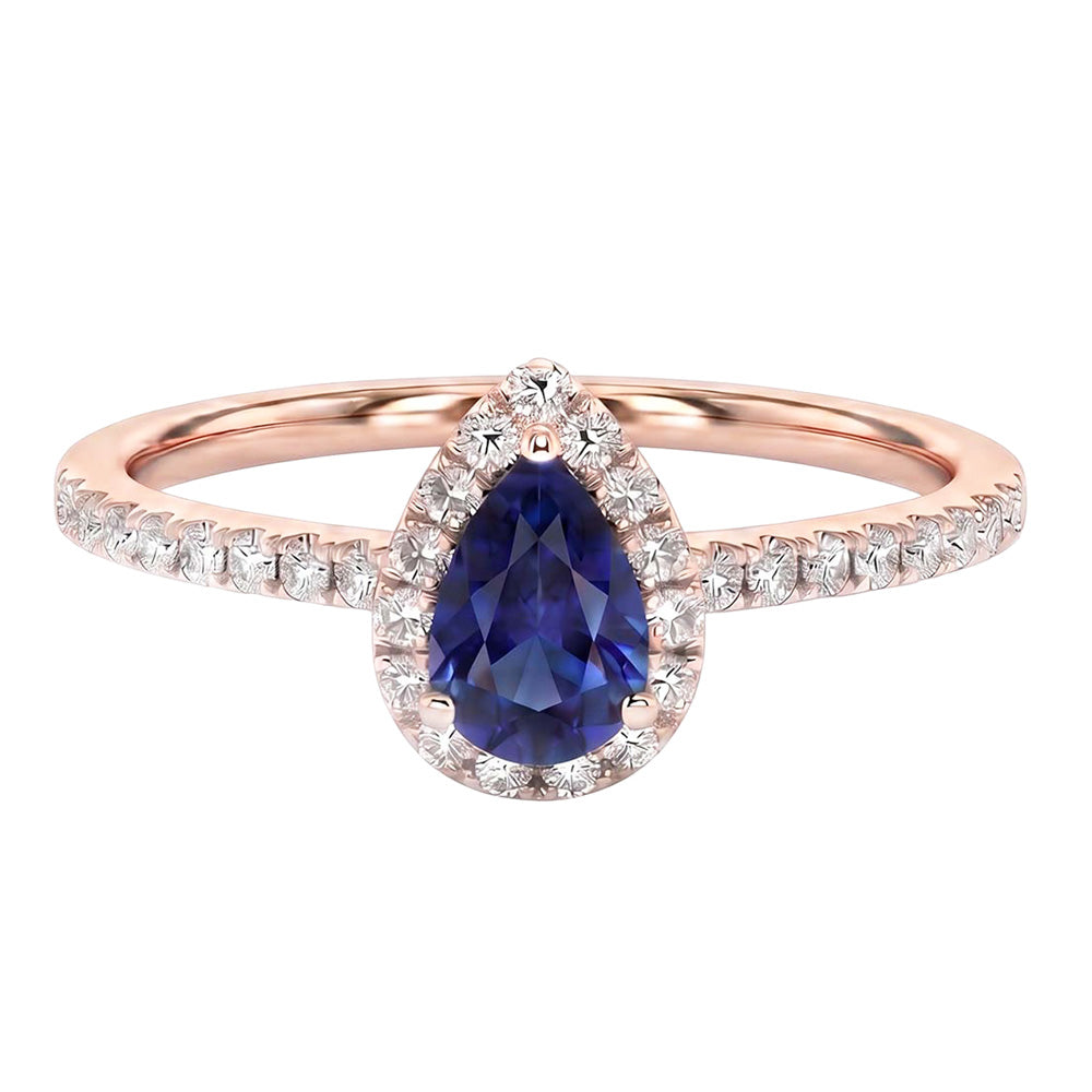 Natural Earth Mined Diamond Halo Rose Gold Ring Deep Blue Ceylon Sapphire 2.50 Carats