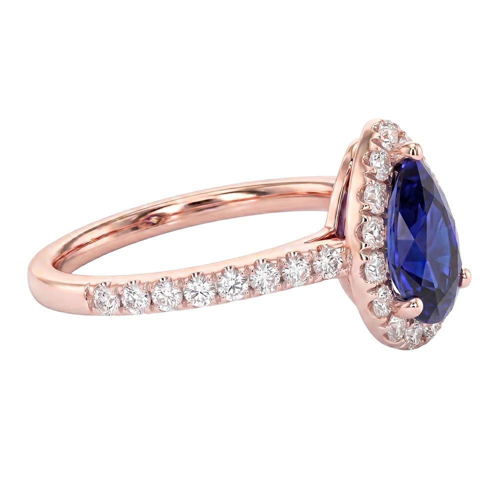 Natural Earth Mined Diamond Halo Rose Gold Ring Deep Blue Ceylon Sapphire 2.50 Carats