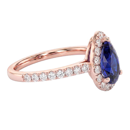 Natural Earth Mined Diamond Halo Rose Gold Ring Deep Blue Ceylon Sapphire 2.50 Carats