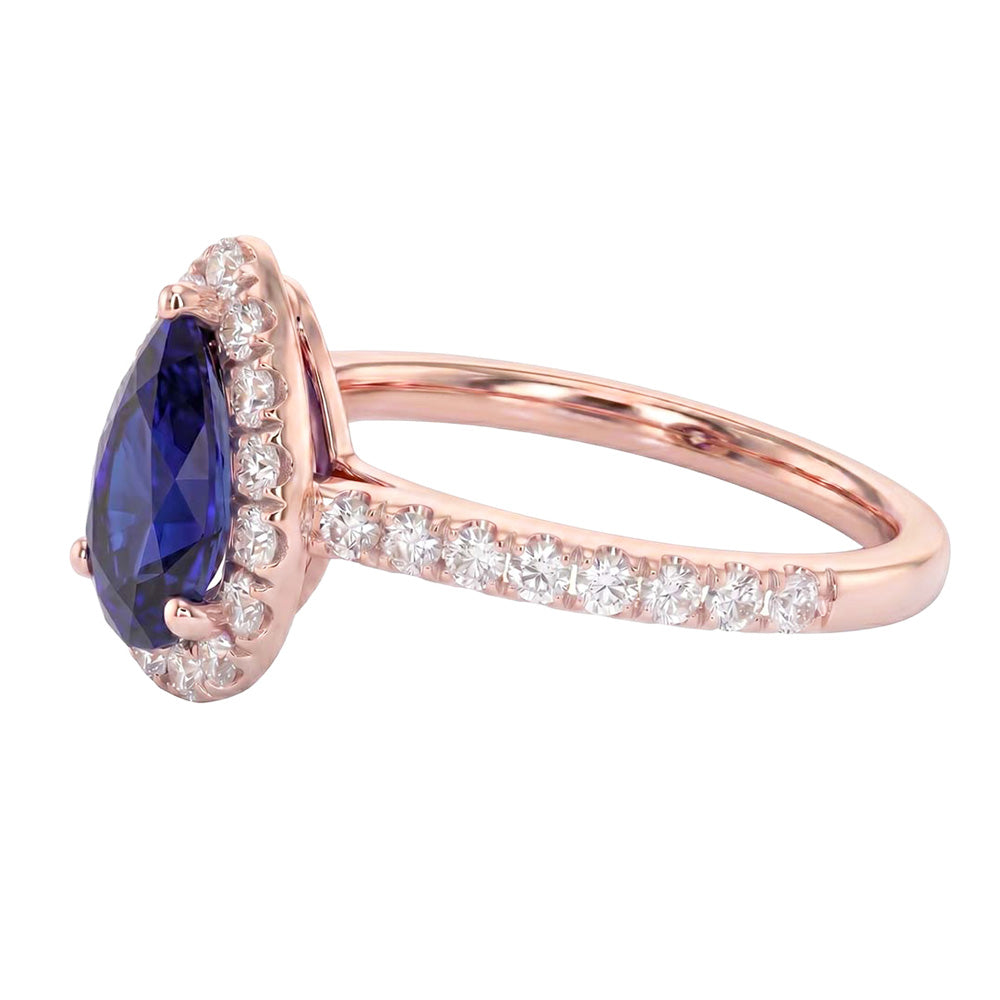 Natural Earth Mined Diamond Halo Rose Gold Ring Deep Blue Ceylon Sapphire 2.50 Carats