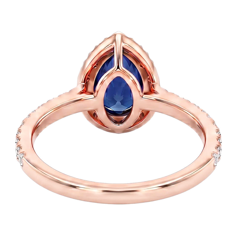 Natural Earth Mined Diamond Halo Rose Gold Ring Deep Blue Ceylon Sapphire 2.50 Carats